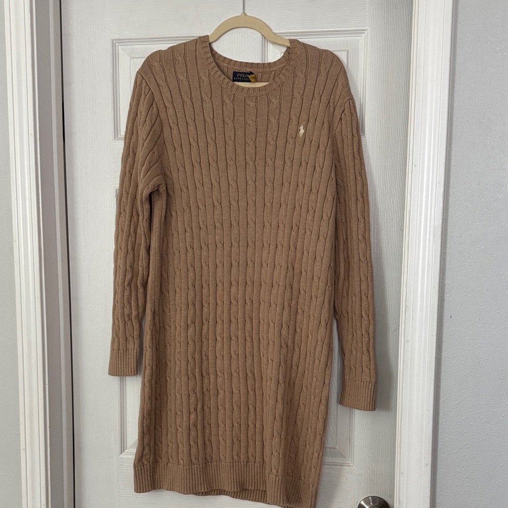 Ralph Lauren Tan Cable Knit Sweater Dress